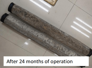 ZNAČKA NIHAO TUBE DIFFUSER ANTISCALING výsledek po 24 měsících provozu